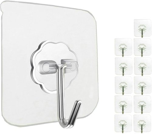 Jwxstore Heavy Duty Self-Adhesive Hooks - 33lb Capacity, Waterproof & Transparent | Ideal for Home & Outdoor Use