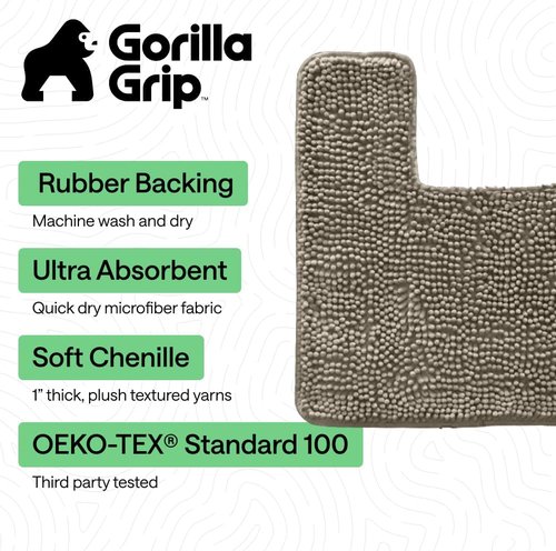 Gorilla Grip Plush Shaggy Chenille Bath Rug Mat - Soft Microfiber for Square Toilet Base | Machine Washable, Latte