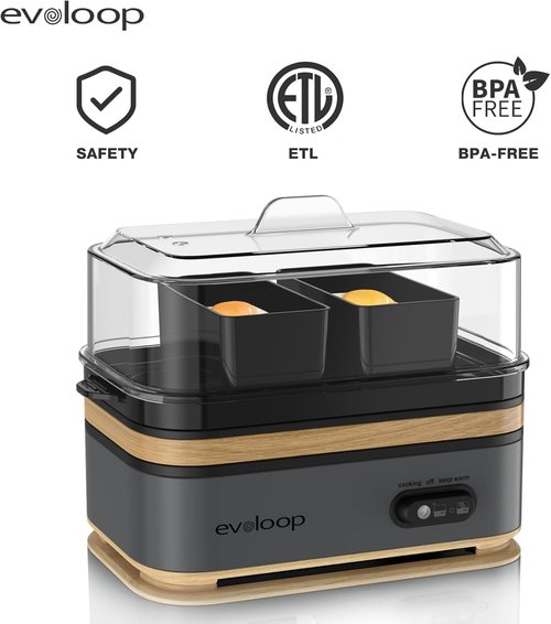 Evoloop Electric Egg Cooker - Rapid 6 Egg Capacity for Soft, Medium, Hard Boiled & Omelets - BPA Free