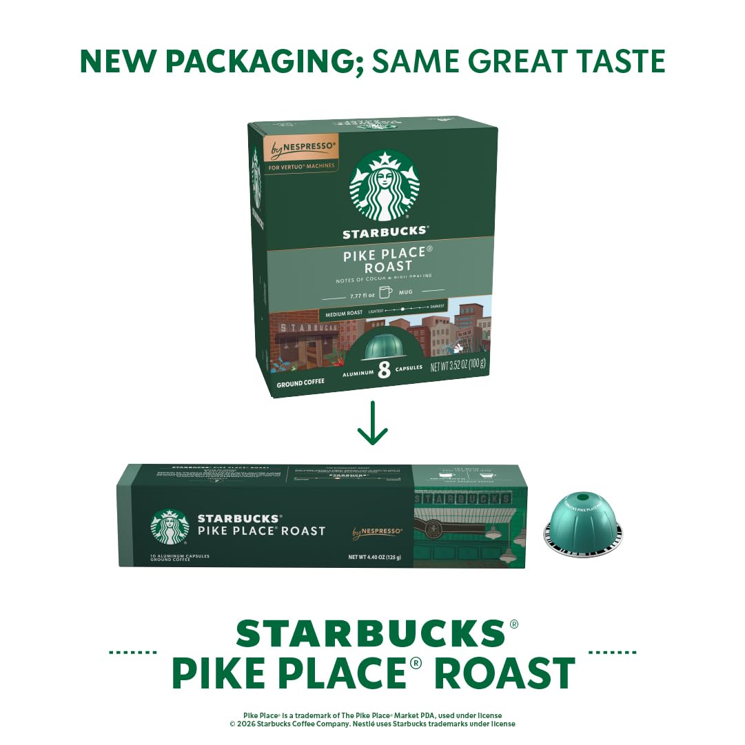 Starbucks by Nespresso Vertuo Coffee Pods - Pike Place Medium Roast, 30-Count, 7.8 oz Brews