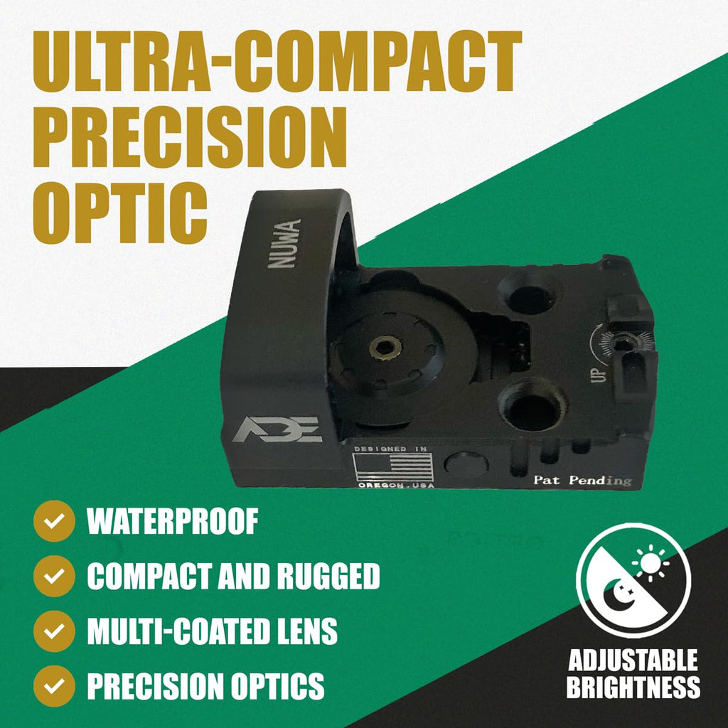 Ade Advanced Optics NUWA Red Dot Sight – Compact Reflex Optic with 2 MOA Dot, RMS/RMSC Footprint – Fits Canik TP9 Elite SC, Sig Sauer P365XL, Ruger Max-9, Springfield Hellcat OSP/PRO - S/N: RD3-021