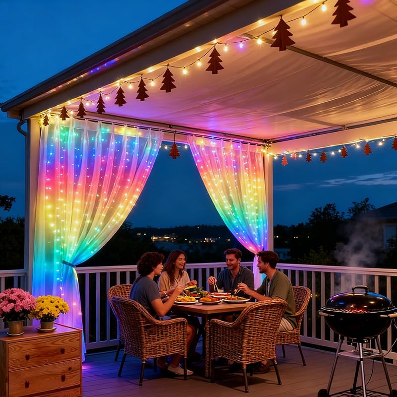 Skiennix 300LED Fairy Curtain Lights - 9.8x9.8Ft Warm White USB with 8 Modes & Timer for Indoor/Outdoor Decor