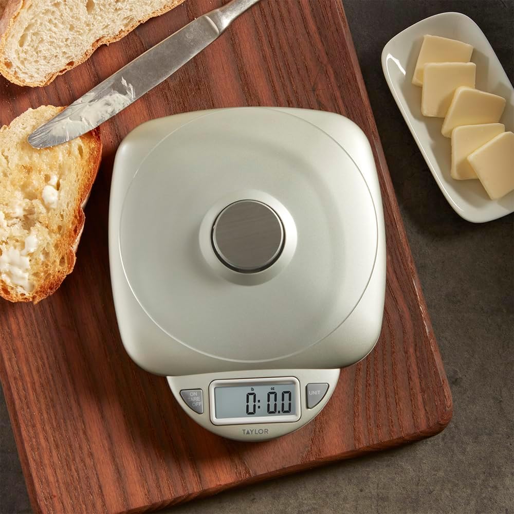 Taylor Digital Glass Top Kitchen Scale - 11LB Capacity with LCD Display for Baking & Cooking | Silver