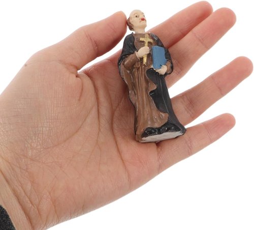 Hemoton Tiny Priest Statue - Intricate Resin Figurine for Church & Home Decor | Miniature Religious Collectible