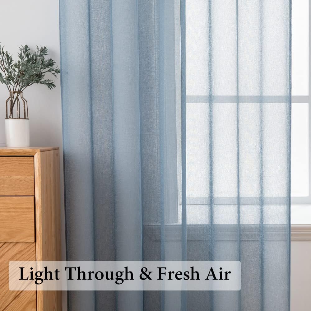 MIULEE Dusty Blue Semi-Sheer Window Curtains - Elegant Grommet Top Drapes, 84 Inch Length, Linen Texture