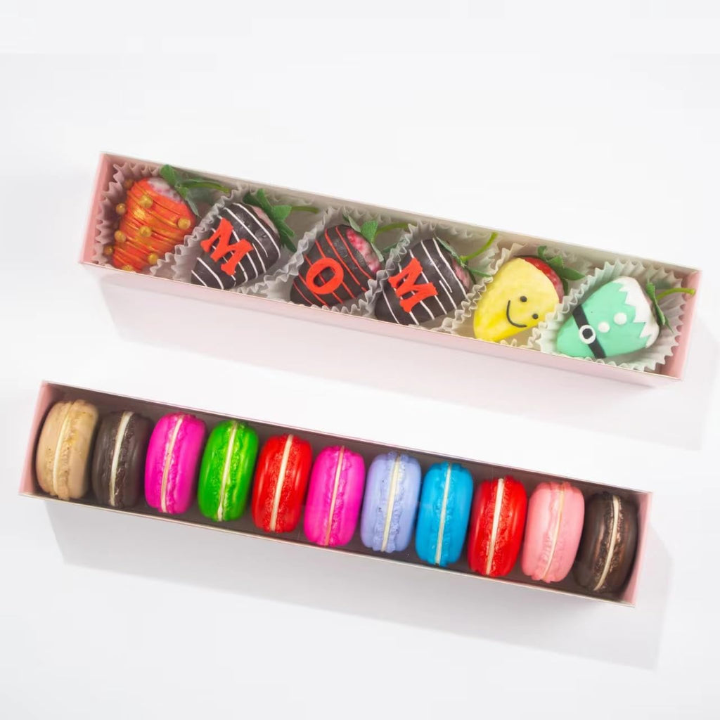 Romantic Baking 50 Pack Long Chocolate Covered Strawberry Macaron Truffle Cocoa Bomb Cookies Bakery Boxes (12x2x2 Inches)