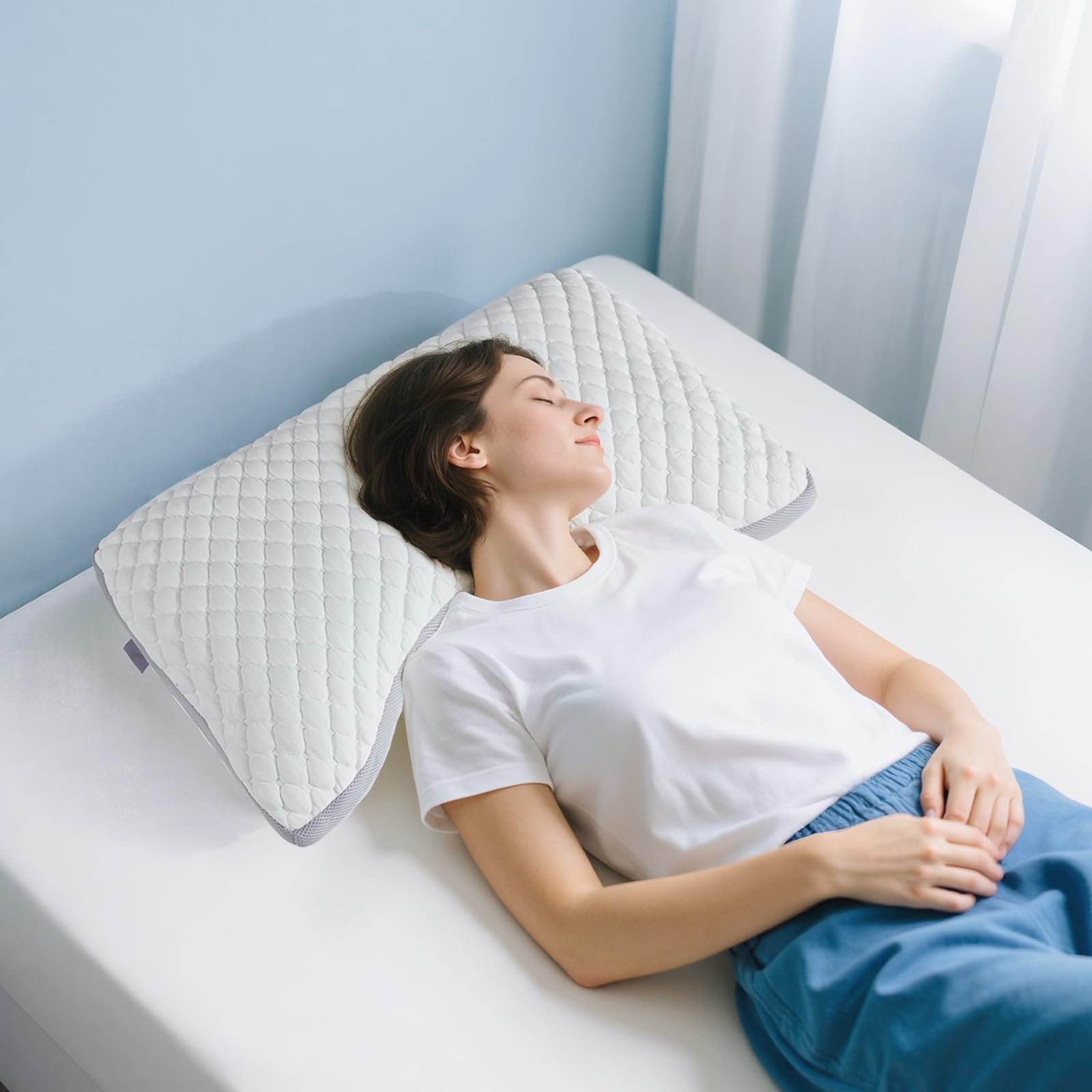 LOFE Side Sleeper Pillows for Adults - Curved Pillow with 3 Compartments for Neck Pain Relief, Adjustable Crescent Pillow Side Sleeper with Extra Shredded Memory Foam Bag and 2 Pillowcases, 19 * 29in