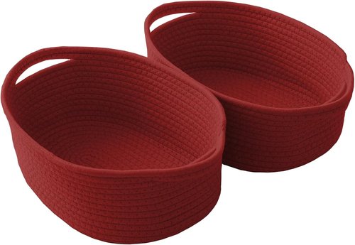 JMvicyroam Woven Storage Baskets - Small Rope Bins with Handles for Organizing Shelves | Red, 2-Pack