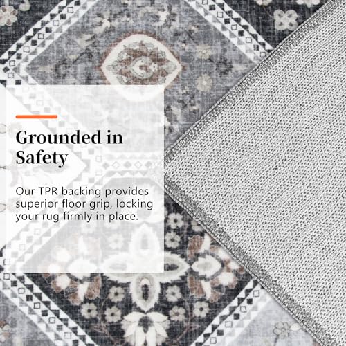 Ema Gray/Gold 2x3 Washable Non-Slip Entryway Rug - Boho Moroccan Style