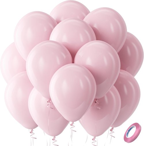 Bezente Pastel Pink Latex Party Balloons - 100 Pack of 12-Inch Round Helium Balloons for Weddings & Celebrations