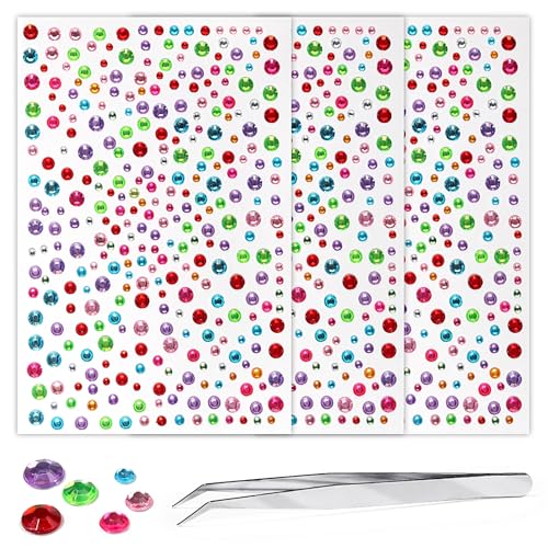 Doneace Self-Adhesive Face and Hair Gems - 975 Pcs Festival Rhinestones