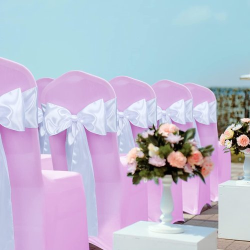 Babenest Satin Chair Sashes - 30 Pcs Upgraded Chair Ribbons & Bows for Weddings & Events | White