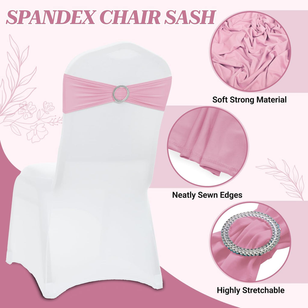 MDS Spandex Chair Sashes - Premium Stretch Covers with Buckle Slider for Weddings & Events | Pack of 10 - Pink