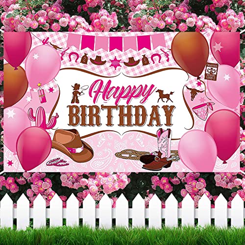 Western Cowgirl Birthday Party Banner - Pink & Brown Backdrop