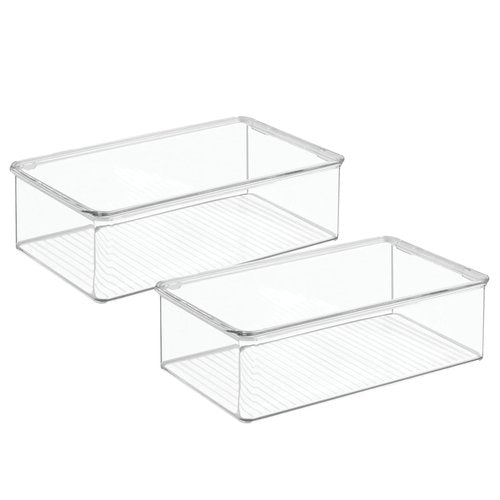 mDesign Shoe Organiser – Set of 2 – Plastic Shoe Storage Box with Lid – Footwear Organiser for Boots, Sneakers, Sandals – Clear