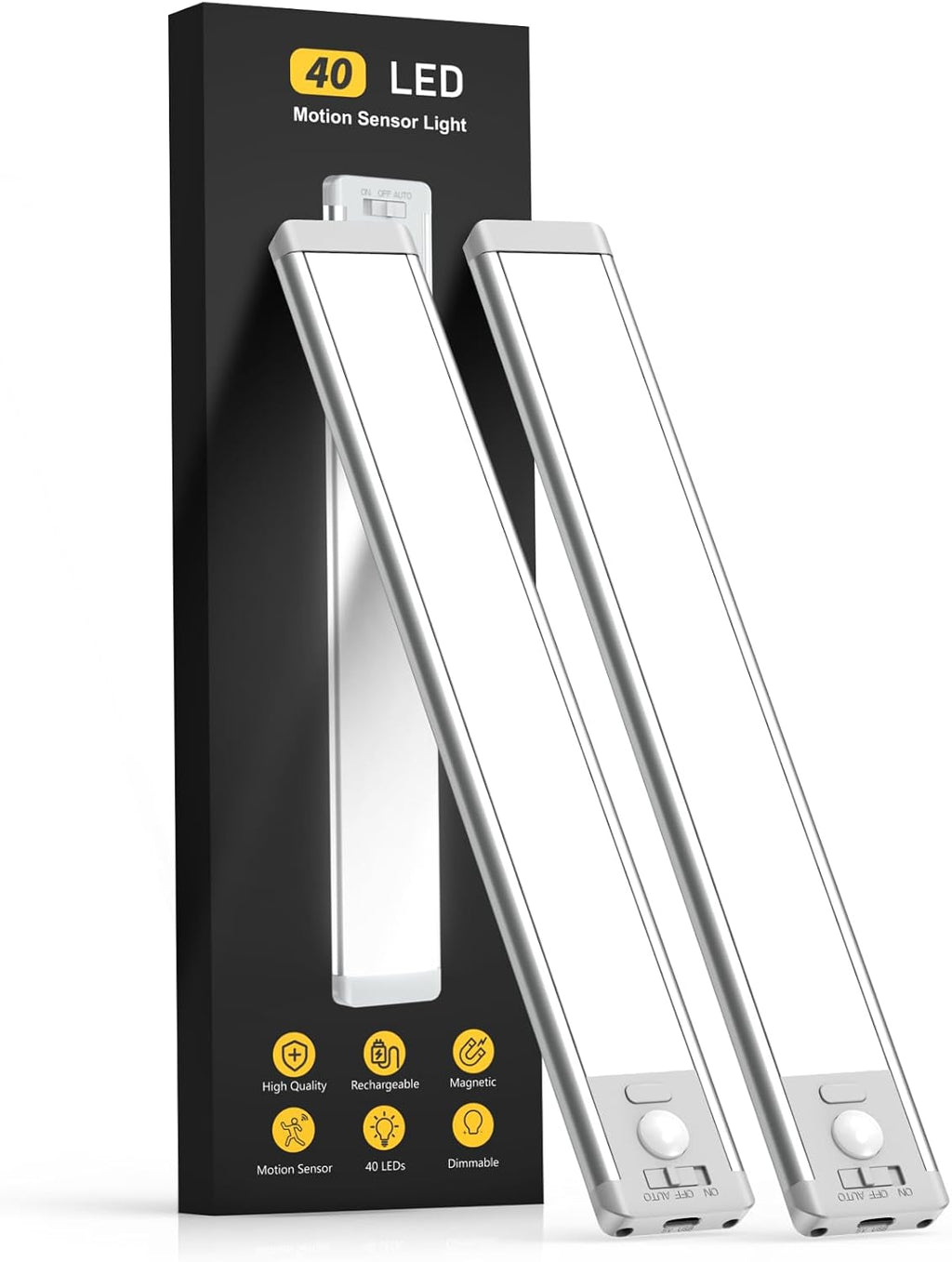 MCGOR 10-Inch Under Cabinet Lighting - 2 Pack Rechargeable Motion Sensor Lights | Dimmable Magnetic Indoor Closet Lights for Kitchen & Stairs