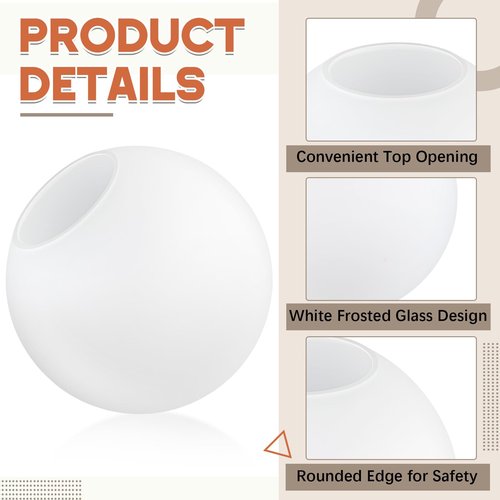 Retisee 2 Pcs 6 Inch Glass Lamp Shade Replacement Milky White Glass Globes Shade Frosted 2.67 Inches Fitter Opening Lighting Fixture Replacement Light Bulb Cover