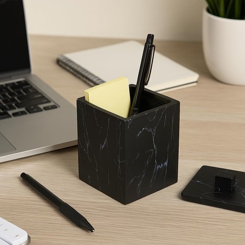 Jung Ford Marble Pattern Cotton Swab Holders - 2-Pack Resin Bathroom Storage Jars | Black