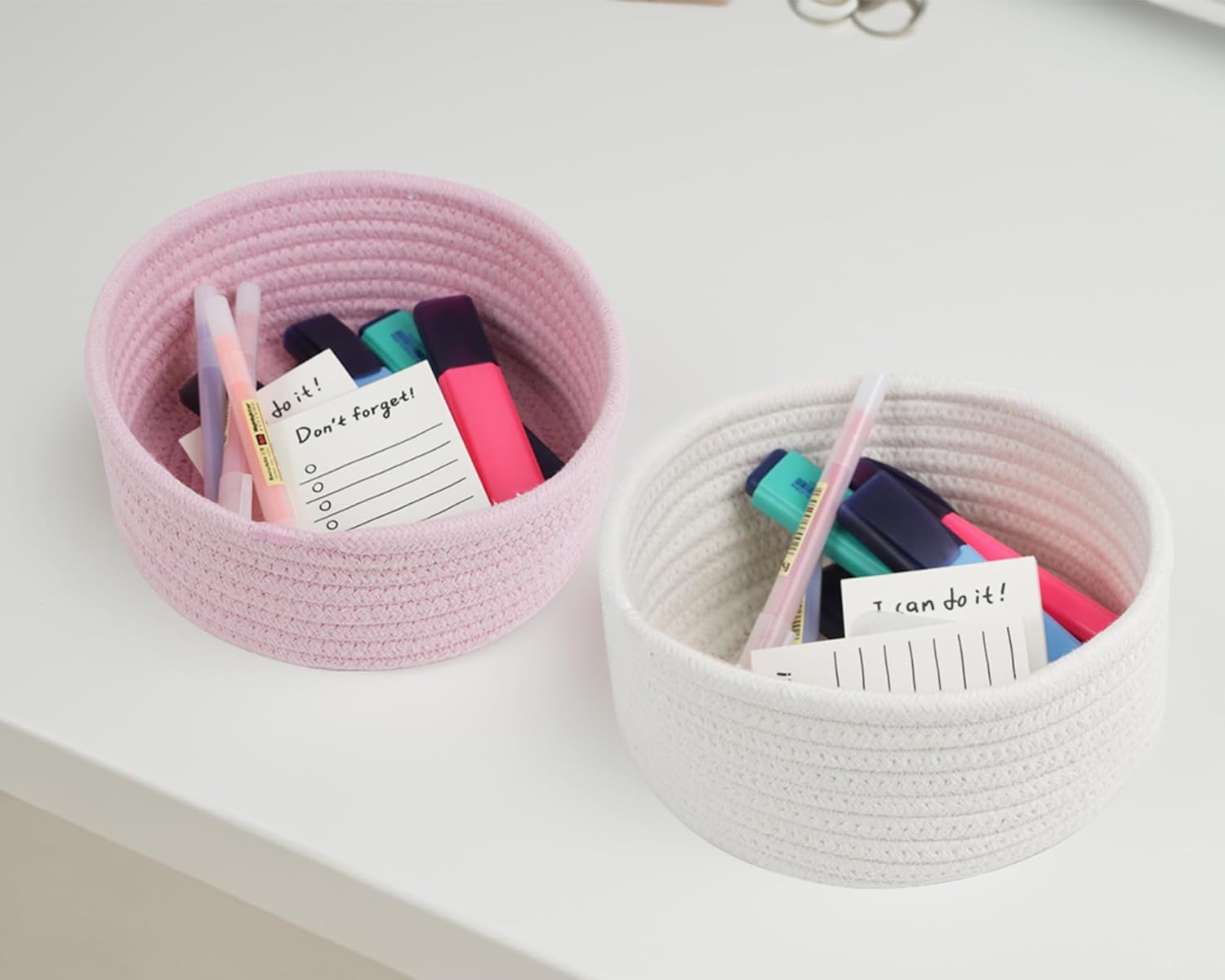 Small Woven Baskets Set by [Brand Name] - Cute Cotton Rope Organizing Bins for Nursery & Bathroom