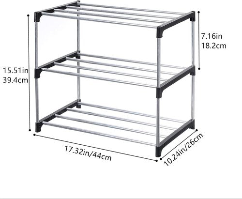 Jucaifu Stackable Shoe Rack - Space Saving 3-Tier Organizer for Entryway, Hallway & Closet | Black