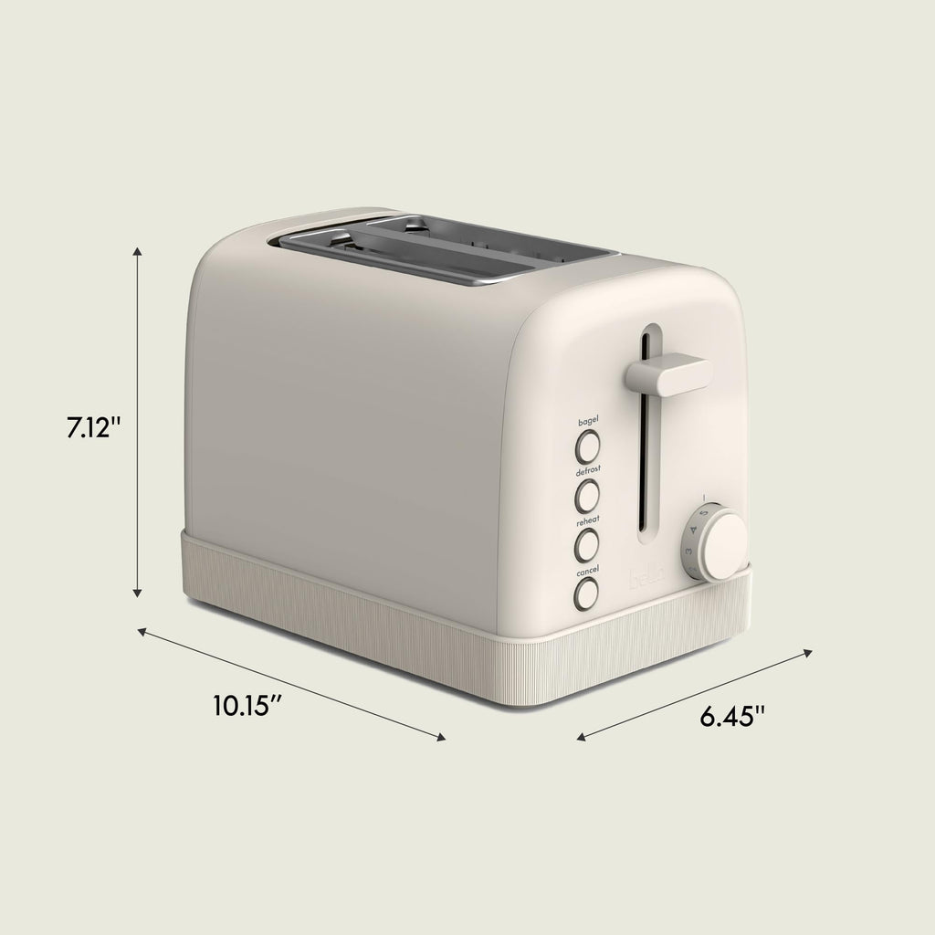 bella 2 Slice Toaster, 6 Setting Shade Control w Reheat, Cancel, Bagel & Defrost Buttons, Removable Crumb Tray, Anti Jam & Auto Shutoff, Auto Centering Guides & Cord Wrap, 900 Watt, Oatmilk