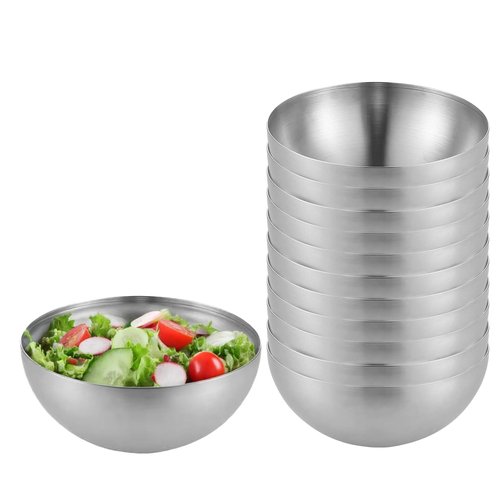12 Pcs Stainless Steel Bowl, Sliver Mixing Bowl, 9.8 Inches Soup Bowls, Stainless Steel Cereal Bowls, Serving Double Wall Salad Rice Bowls, for Rice, Ice cream, Food-grade Material Dishwasher Safe
