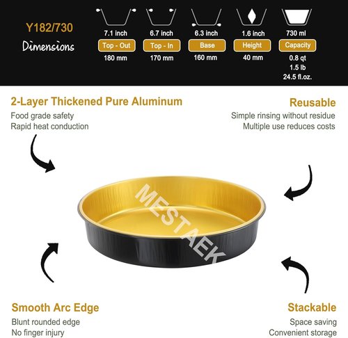 Air Fryer Foil Liners - 20 Pack of 7-Inch Round Disposable Aluminum Pans | High-Heat Safe, Food-Grade Black & Gold