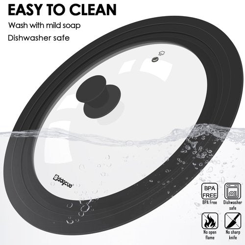 GDDGCUO Universal Pan Lids, Silicone Pot lids for Pots, Pans & Skillets - Fits 11", 12" & 13" Diameter Cookware, Replacement Frying Pan lid, Dishwasher Safe (Black)