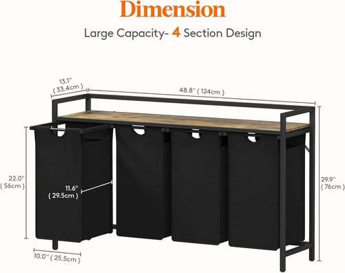 Lifewit Laundry Hamper - 4-Section Organizer with Large Top Shelf & 4 Removable Bags | Black