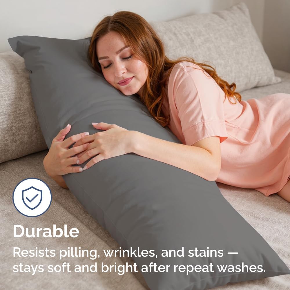 Skiennix Body Pillowcases Set of 2 | Soft, Breathable 20x54 Long Pillow Covers for Side Sleepers - Wrinkle-Free & Machine Washable (Dark Grey)