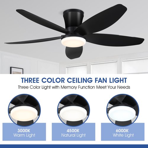 Surtime 42" Ceiling Fans with Lights-Low Profile Ceiling Fan with Light and Remote/APP Control,Flush Mount,DC Reversible,LED Dimmable Blakc Ceiling Fans for Bedroom,Indoor/Outdoor Patio Use