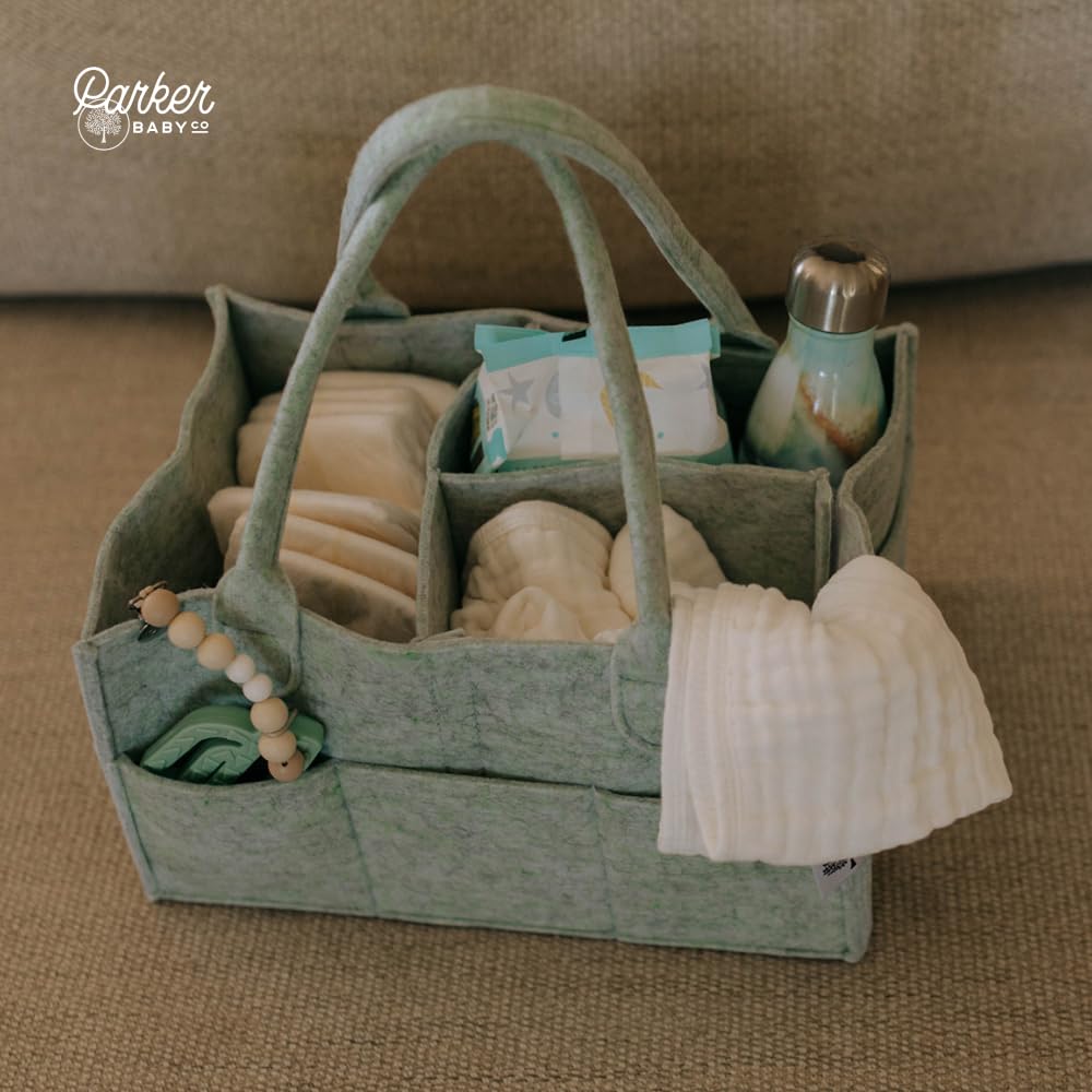 Parker Baby Diaper Caddy - Large Nursery Storage Bin & Car Organizer for Diapers & Wipes - Sage Green