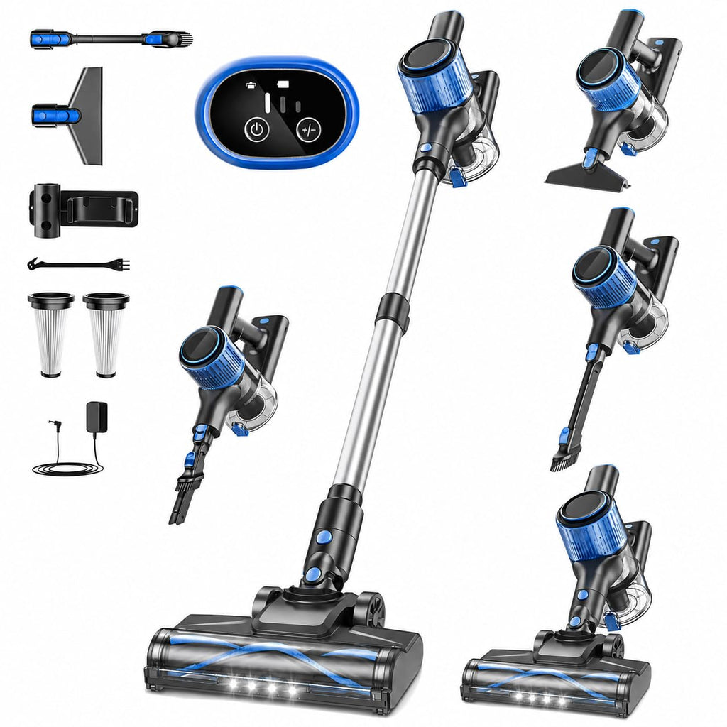 VOKENE Cordless Vacuum Cleaner, 8 in 1 Powerful Suction Lightweight Vacuum Cleaner for Home, LED Display, 3 Suction Modes, 45Mins Detachable Battery Vacuum for Hard Floor Carpet Pet Hair