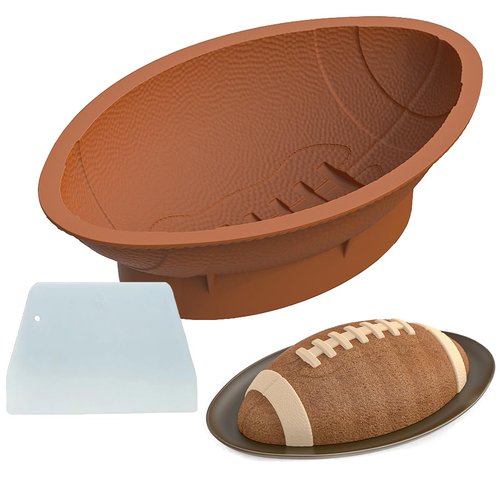 Apiocmy 12 Inch Football Cake Pan - Nonstick 3D Football Shaped Silicone Mold with Scraper for Baking, Breakable Chocolate Mold, Sports-Themed Party