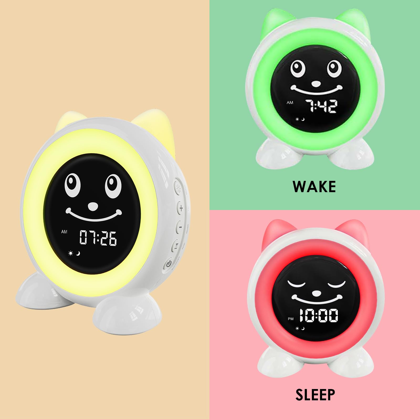 FiveHome Toddlers Sleep Training Clock, Ok to Wake Clock with Red Green Light,Emoji,Nap Timer, Gift Idea for Toddler Girls Boys
