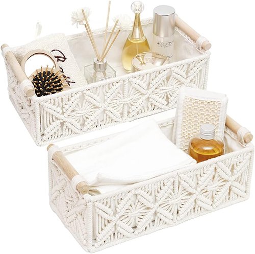 HOSROOME Macrame Storage Basket - Boho Decorative Organizing Baskets for Home Decor | Set of 2