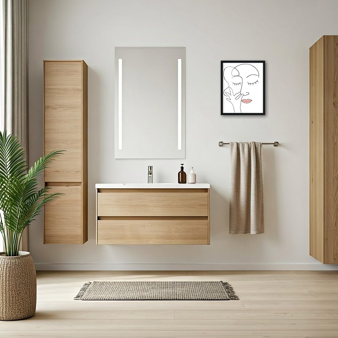 Merrleem Bathroom Wall Art - Humorous Minimalist Decor | Funny Toilet Canvas Print (Framed, 14" x 11")