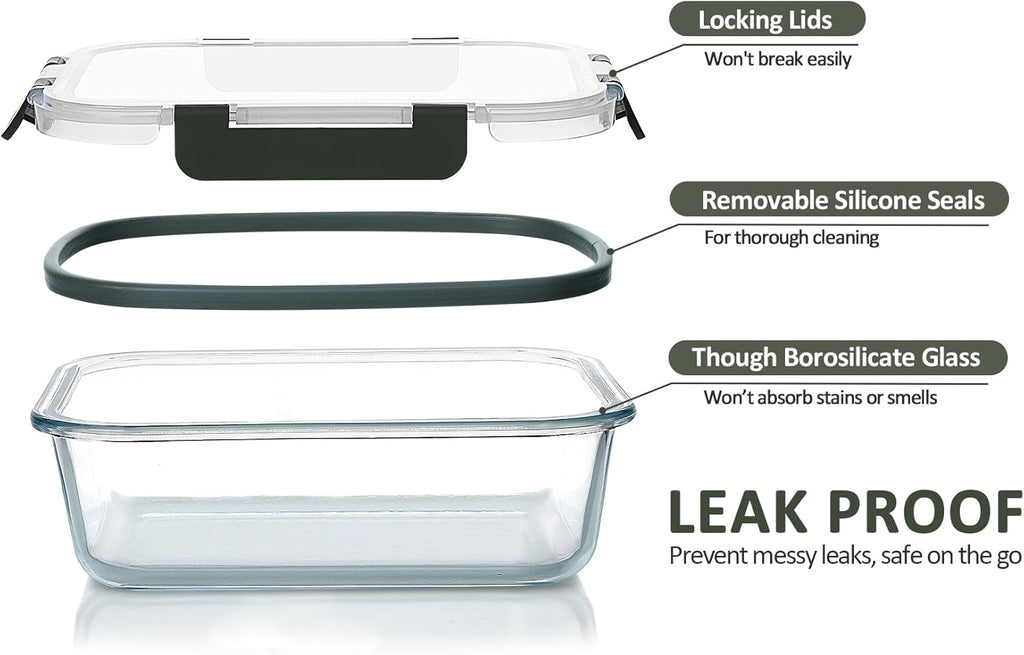 MCIRCO Glass Meal Prep Containers - 5-Pack, 36 Oz Airtight Lunch Containers with Snap Locking Lids | Microwave, Oven, Freezer Safe