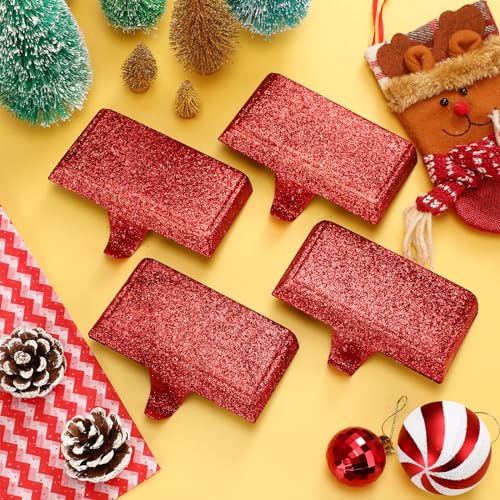 8 Pack Christmas Glitter Stocking Holders - Metal Weighted Mantel Decor