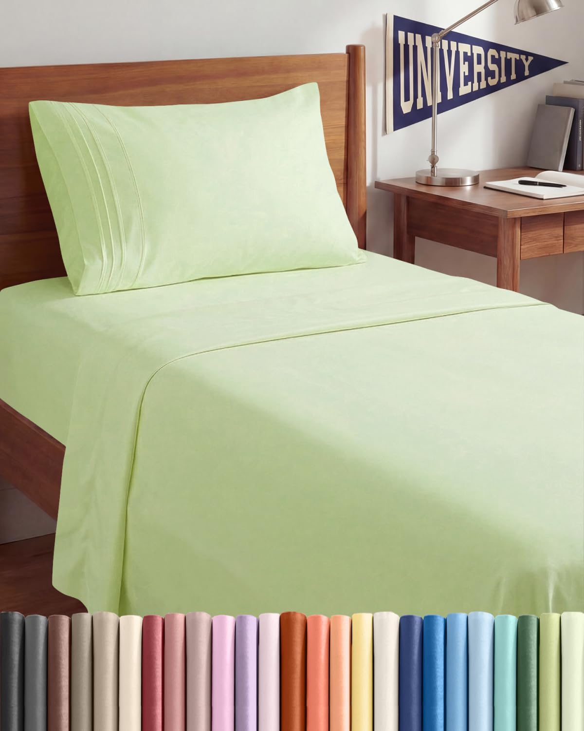 Skiennix Twin XL Sheet Set - Comfy, Breathable & Cooling Bedding - Deep Pockets, Wrinkle-Free - Light Sage Green