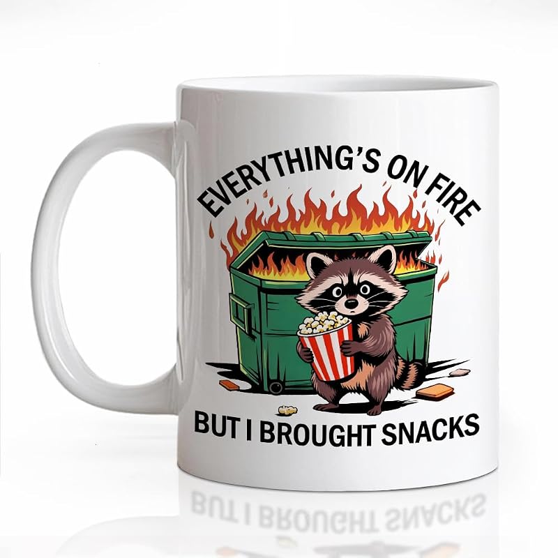 Everything's On Fire Ceramic Mug 11oz - Green & Brown Gift for Women Men