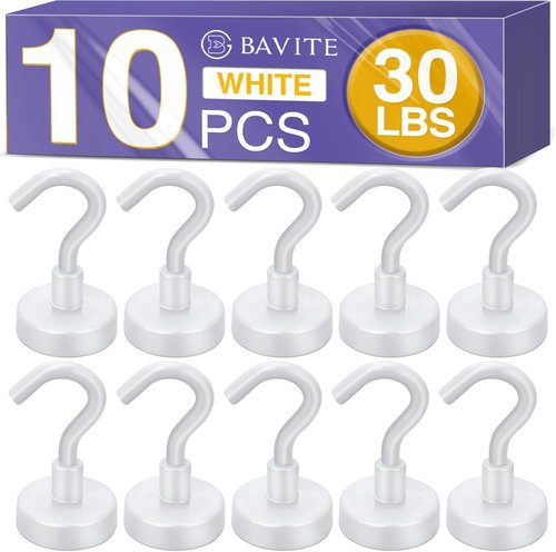 E BAVITE Magnetic Hooks - Heavy Duty 30lbs+ Magnet Hooks for Home & Kitchen | 20 Pack (White)