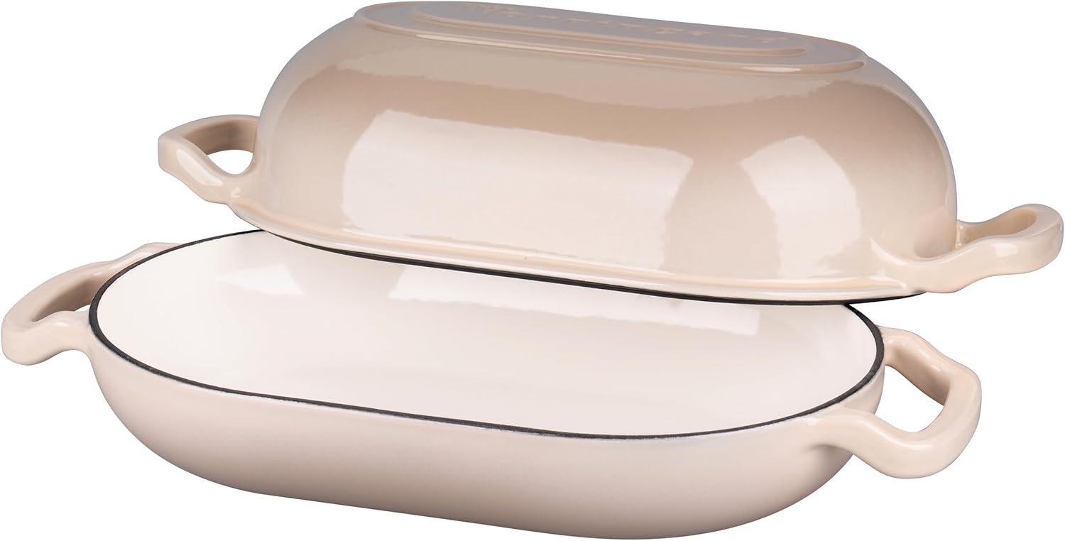 VORRINGARD Enameled Cast Iron Dutch Oven - 5QT Sourdough Bread Pan with Lid for Perfect Homemade Baking | Latte Color