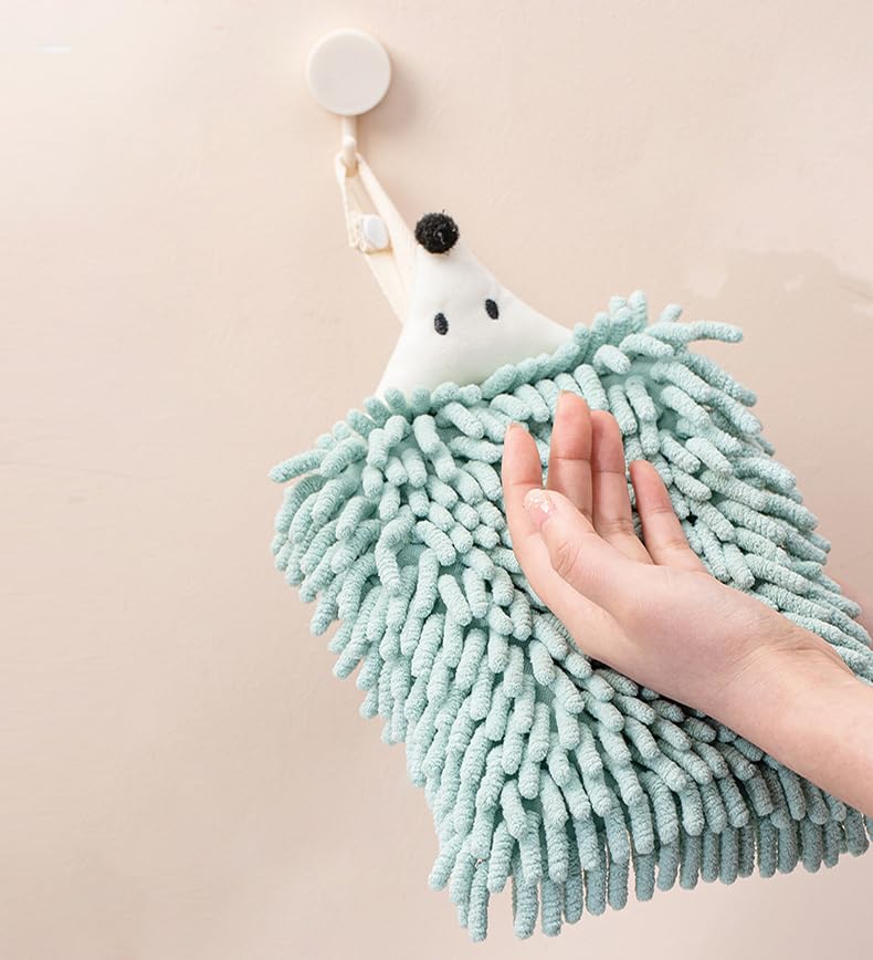 Cute Hedgehog Chenille Hand Towel with Hanging Loop - Quick Dry & Absorbent