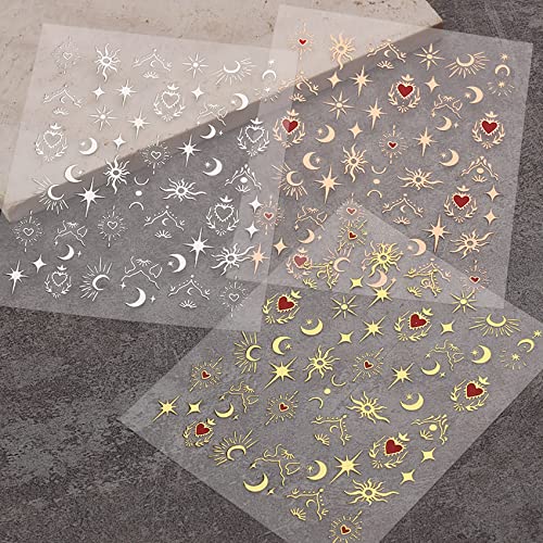 TailaiMei Valentine's Day Star Moon Gold Heart Nail Stickers 3 Sheets