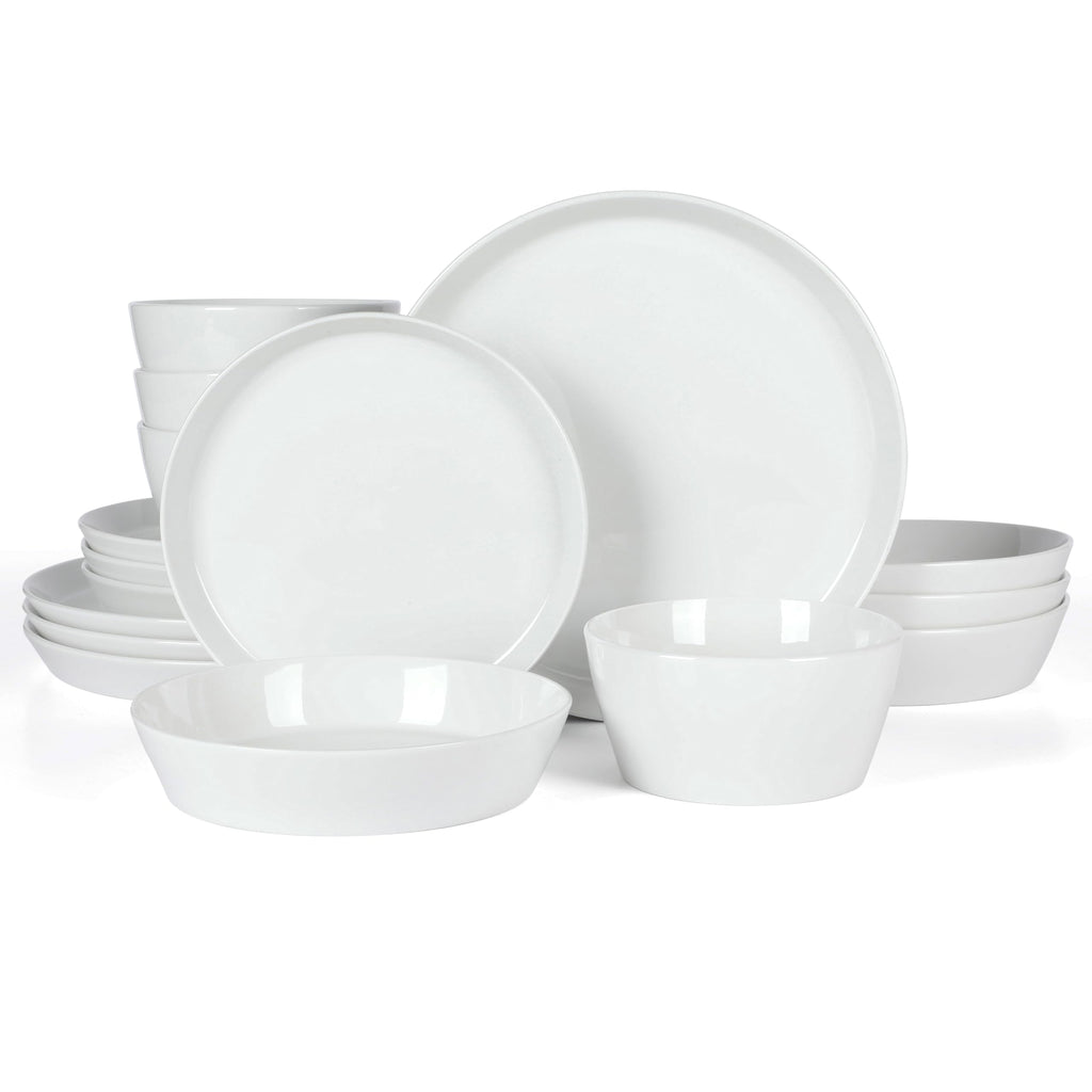 Martha Stewart Selma Chip & Scratch Resistant Dinnerware Set Service for 4 (16pcs) – White Plates and Bowls, Durable Dishwasher and Microwave Safe Dishes Set for Everyday Use