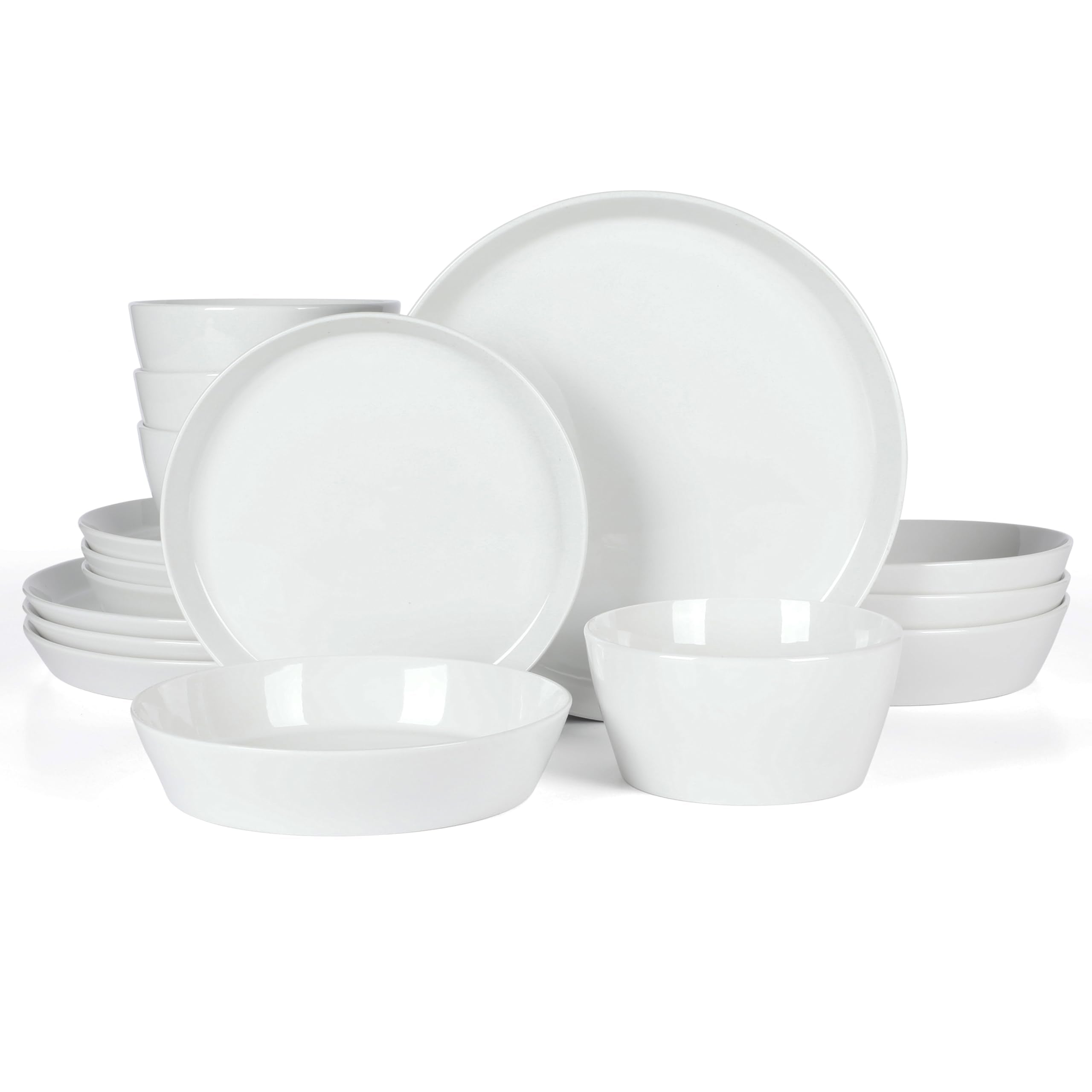 Martha Stewart Selma Chip & Scratch Resistant Dinnerware Set Service for 4 (16pcs) – White Plates and Bowls, Durable Dishwasher and Microwave Safe Dishes Set for Everyday Use