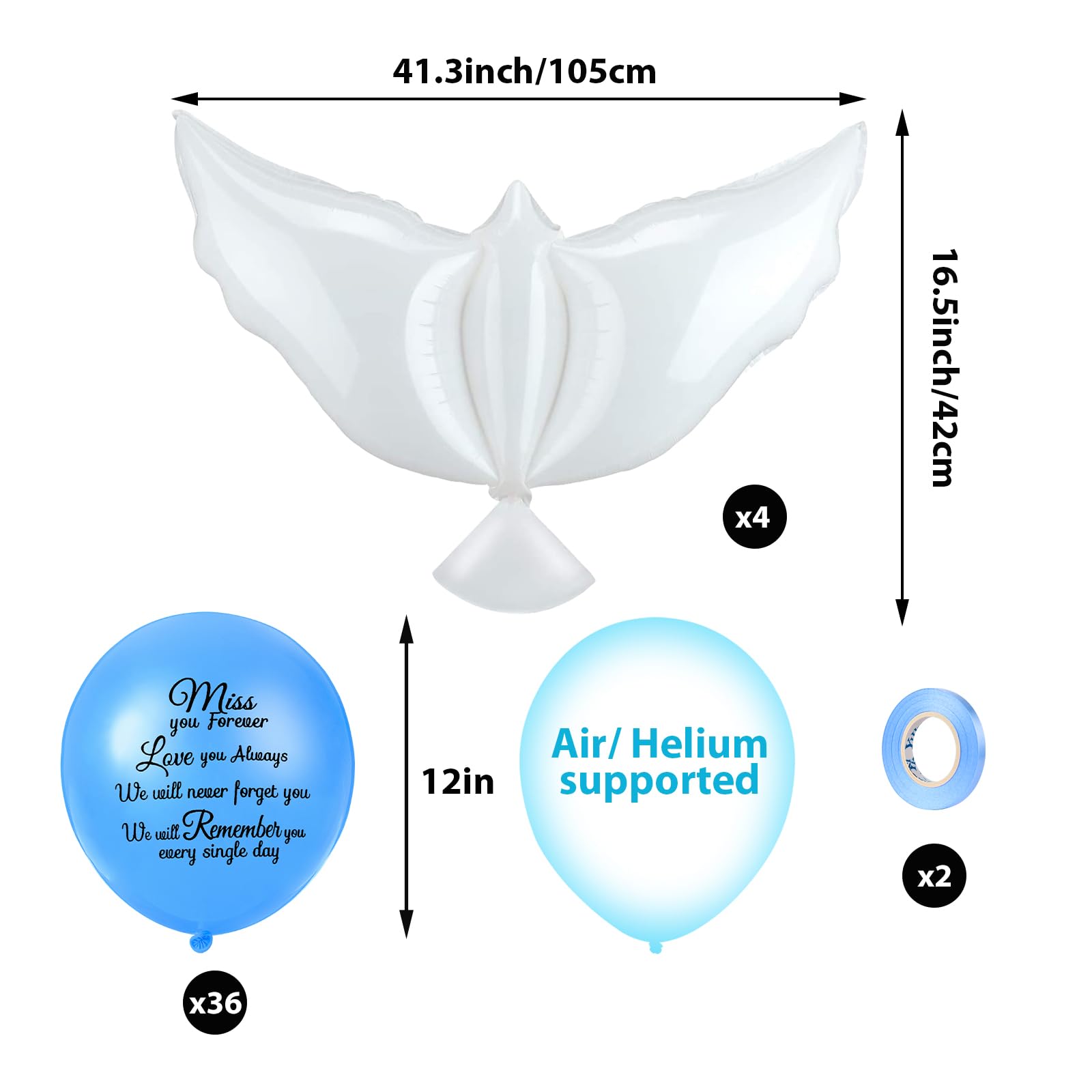 Skylety 36 Pieces Memorial Balloons to Release in Sky Memory Peace Dove Balloons Helium for Funeral, Condolence, Funeral, Anniversary, Memorial Services(Blue)