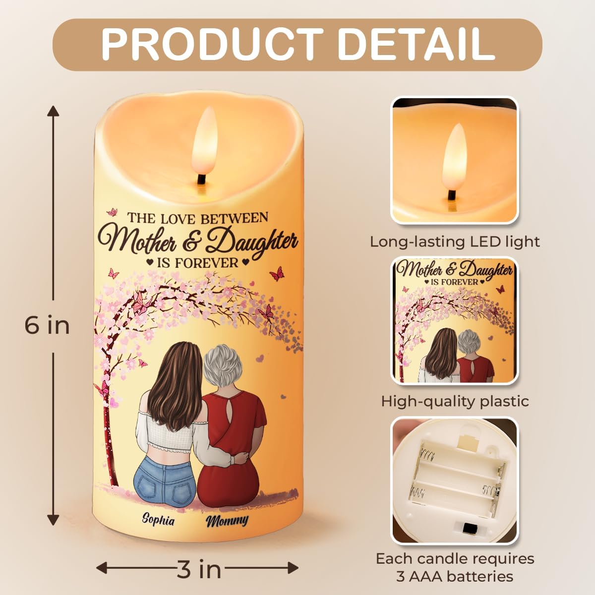 Regine Switzerland Personalized LED Flameless Candles - Mother & Daughter Gifts for Any Occasion