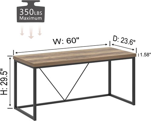 FOLUBAN Rustic Wood & Metal Industrial Computer Desk - Vintage 60-Inch Writing Table for Home Office